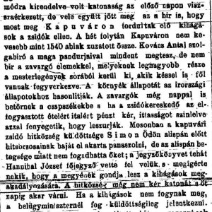 „Zsidóellenes nyugtalanságok Mosonmegyében.” (Forrás: Pesti Hírlap, 1882. 12. 09., 9. o.)
